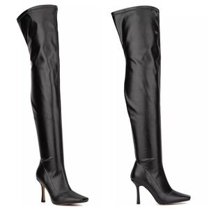 New York & Company Black PU Leather Over The Knee OTK Heel Boots Natalia Size 11